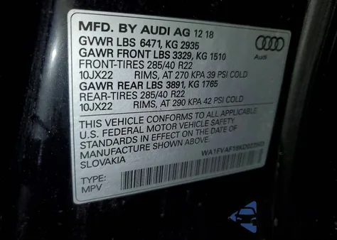 2019 Audi Q8 Prestige S-Line from USA, damaged, VIN WA1FVAF18KD022903